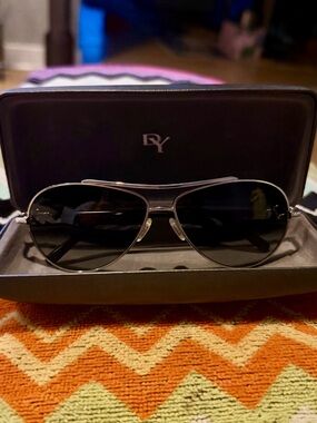 David Yurman Black Lens Silver Frame Aviator Sunglasses